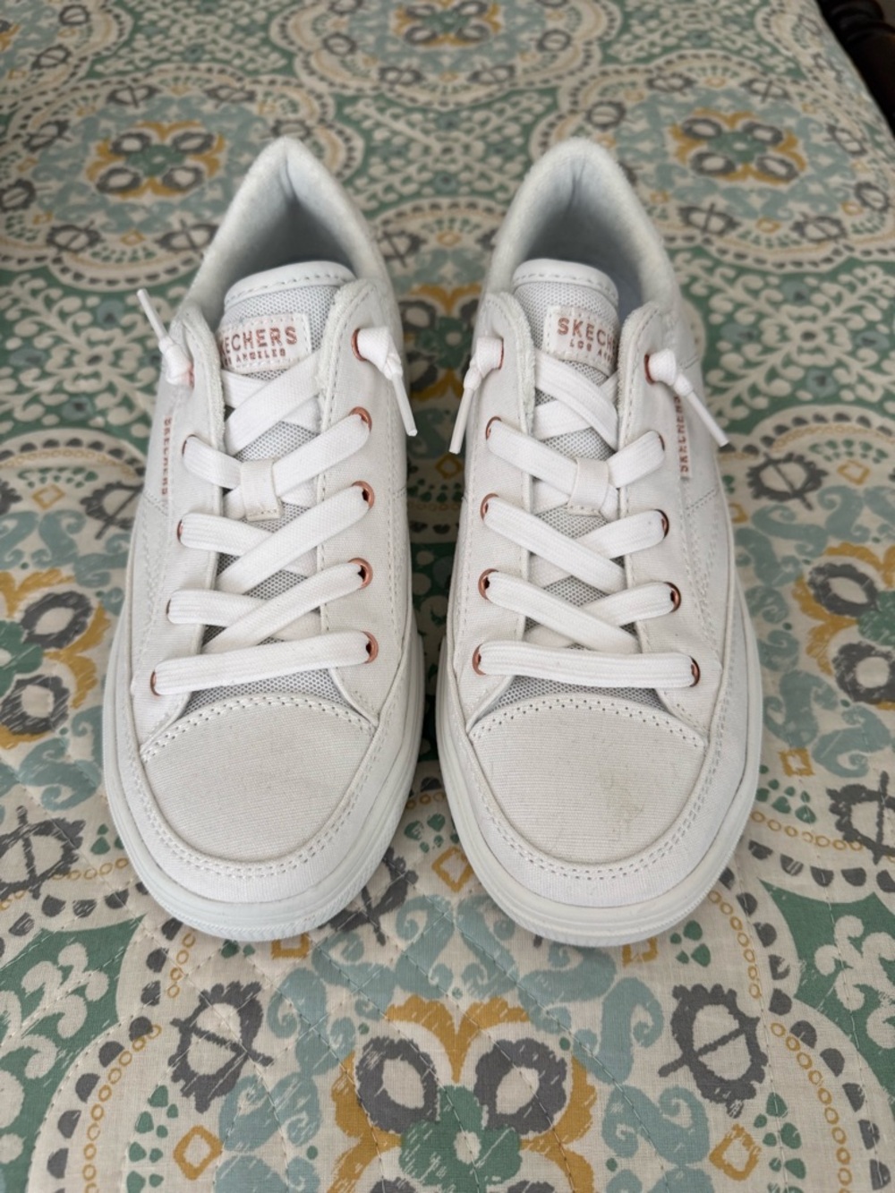 Skechers White Canvas Arch Fit Slip On Sneakers